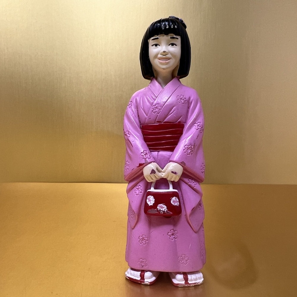 Japan Lakeshore Kids Asian Girl Doll Figure 4.5" PVC in Pink Traditional Kimono.